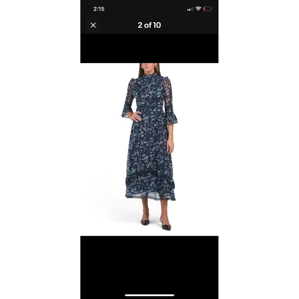 Dalia McPhee Midi Dress Floral Navy Blue Size Large - Picture 3 of 16